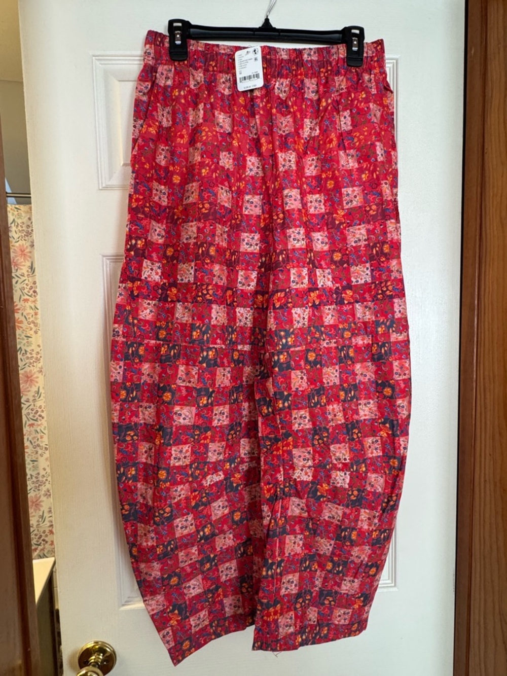 Free People NWT Game Day Red Floral Patchwork Wide Leg Pants